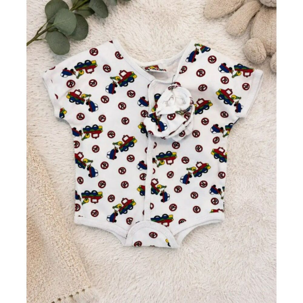 Vintage Peek-A-Babe Baby Bodysuit & Matching mittens 3-6 Months